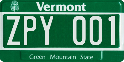 VT license plate ZPY001