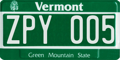 VT license plate ZPY005