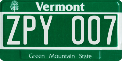 VT license plate ZPY007