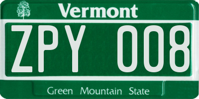 VT license plate ZPY008