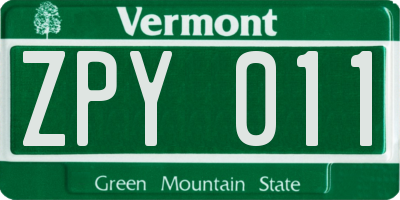 VT license plate ZPY011