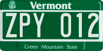 VT license plate ZPY012