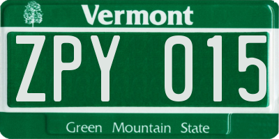 VT license plate ZPY015