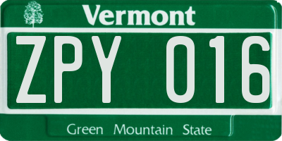 VT license plate ZPY016