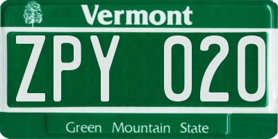 VT license plate ZPY020