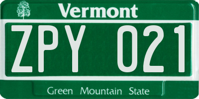 VT license plate ZPY021