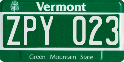 VT license plate ZPY023