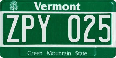 VT license plate ZPY025