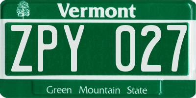 VT license plate ZPY027
