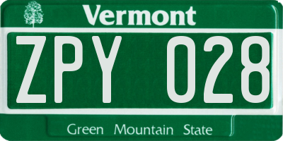 VT license plate ZPY028