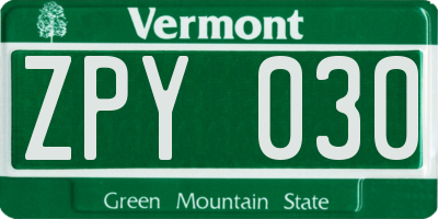 VT license plate ZPY030