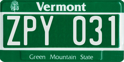 VT license plate ZPY031