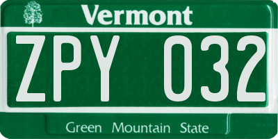 VT license plate ZPY032