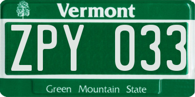 VT license plate ZPY033