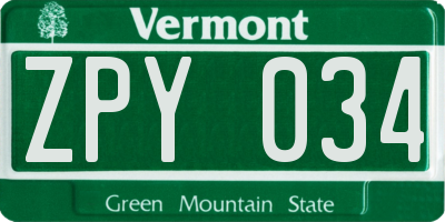 VT license plate ZPY034