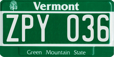 VT license plate ZPY036