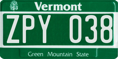VT license plate ZPY038