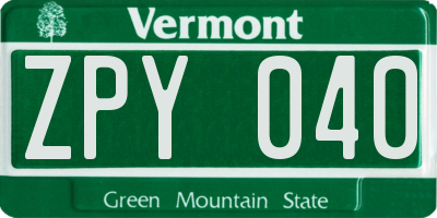 VT license plate ZPY040