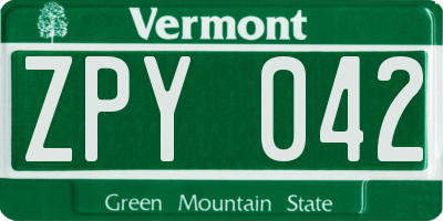 VT license plate ZPY042