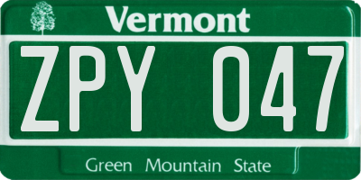 VT license plate ZPY047