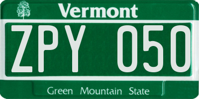 VT license plate ZPY050