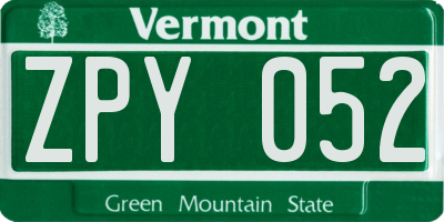 VT license plate ZPY052