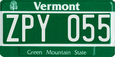 VT license plate ZPY055