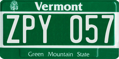 VT license plate ZPY057