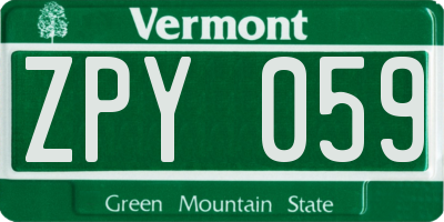 VT license plate ZPY059
