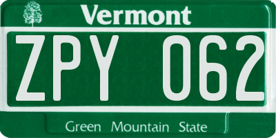 VT license plate ZPY062
