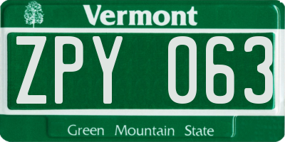 VT license plate ZPY063