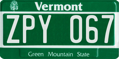VT license plate ZPY067