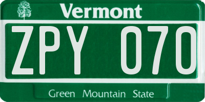 VT license plate ZPY070