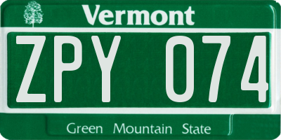 VT license plate ZPY074