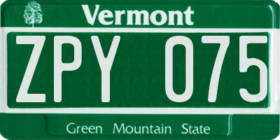 VT license plate ZPY075