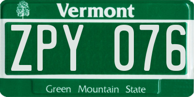 VT license plate ZPY076