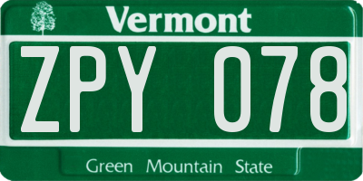 VT license plate ZPY078