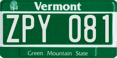 VT license plate ZPY081