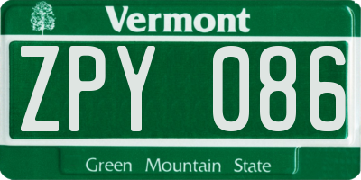 VT license plate ZPY086