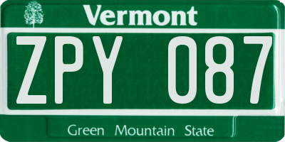 VT license plate ZPY087