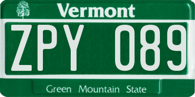 VT license plate ZPY089