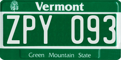 VT license plate ZPY093