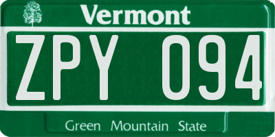 VT license plate ZPY094