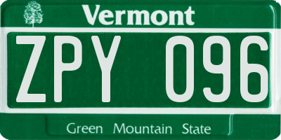 VT license plate ZPY096