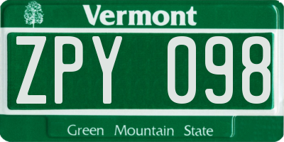 VT license plate ZPY098