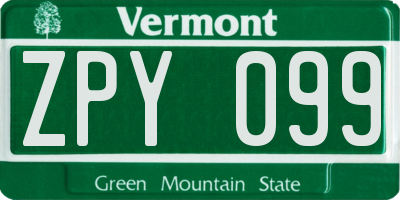 VT license plate ZPY099