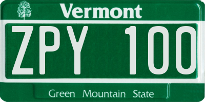 VT license plate ZPY100