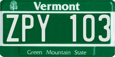 VT license plate ZPY103
