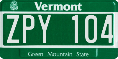 VT license plate ZPY104