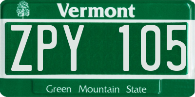 VT license plate ZPY105